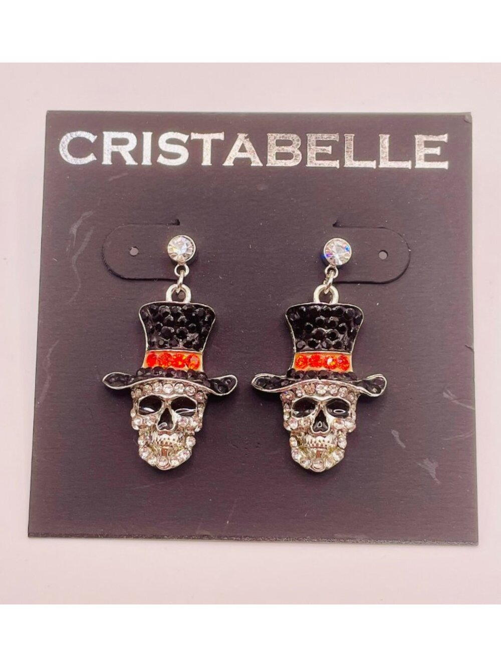 Nordstrom Cristabelle Skull Halloween Earrings Top Hat & Crystals -41B